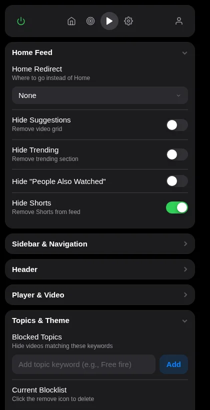 FocusTube's YouTube controls, including AI summary